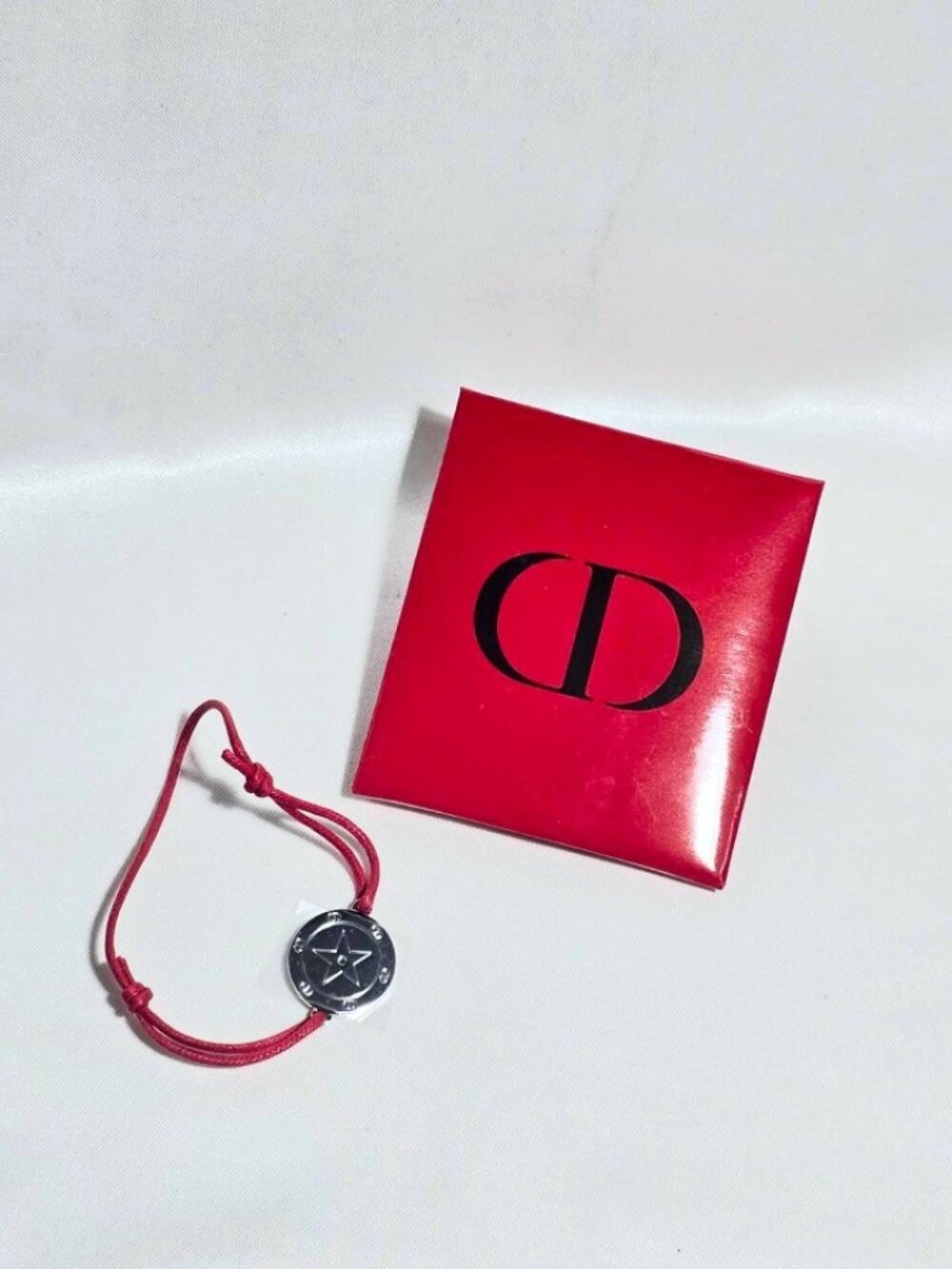 DIOR Bracelet Red Adjustable Cord & Silver Star Charm - New, Authentic & Rare